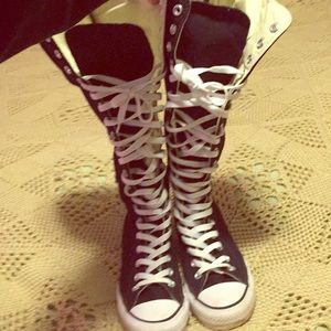 Knee high converse all stars with zip up back